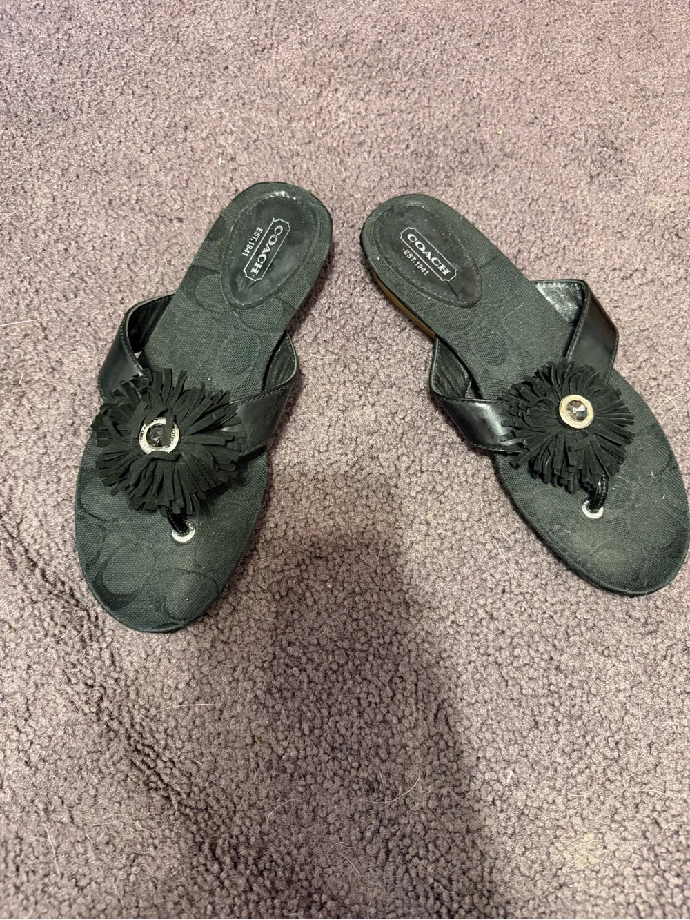 Coach Black Floral Appliqué Slide Mules